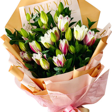 White Pink Roselily Bouquet Vietnam