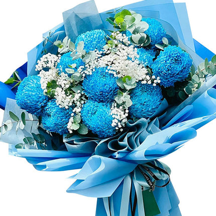 10 Blue Peony Chrysanthemum Bouquet Vietnam