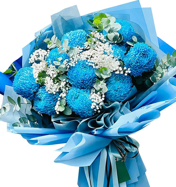 10 Blue Peony Chrysanthemum Bouquet Vietnam
