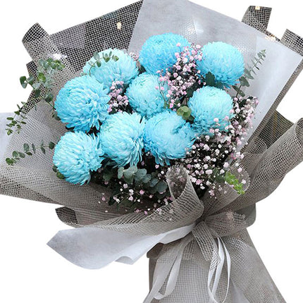 10 Light Blue Peony Chrysanthemum Bouquet Vietnam