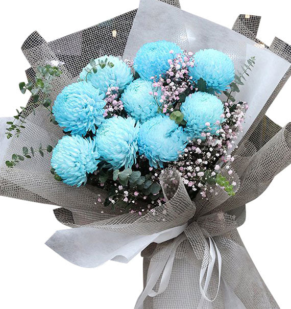 10 Light Blue Peony Chrysanthemum Bouquet Vietnam