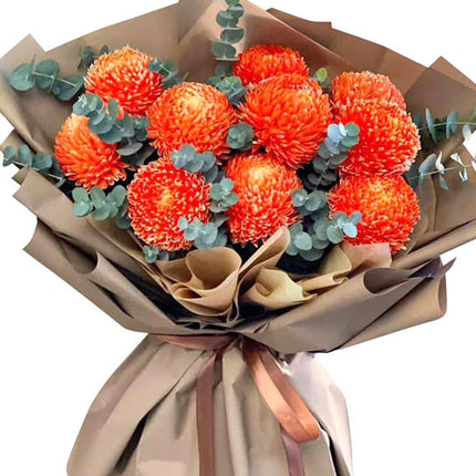 10 Orange Peony Chrysanthemum Bouquet Vietnam
