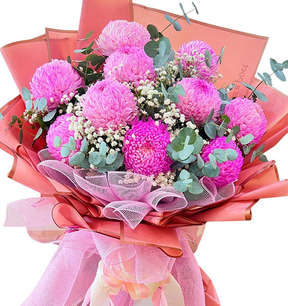 10 Pink Peony Chrysanthemum Bouquet Vietnam