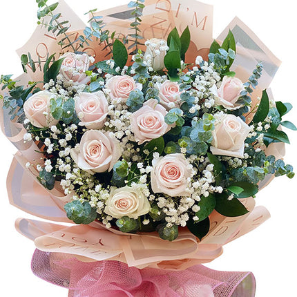12 Peach Roses Bouquet For Valentine Vietnam