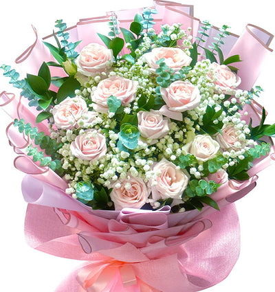 12 Peach Roses Bouquet For Valentine