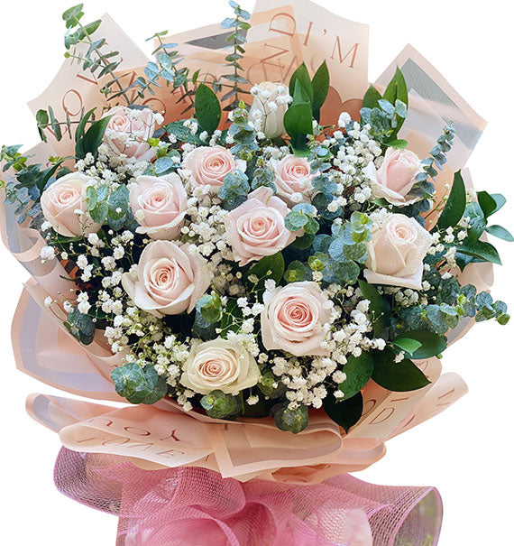 12 Peach Roses Bouquet For Valentine Vietnam