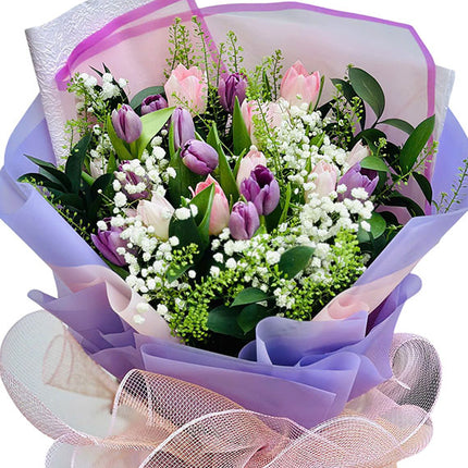 20 Purple and Pink Tulips Bouquet Vietnam