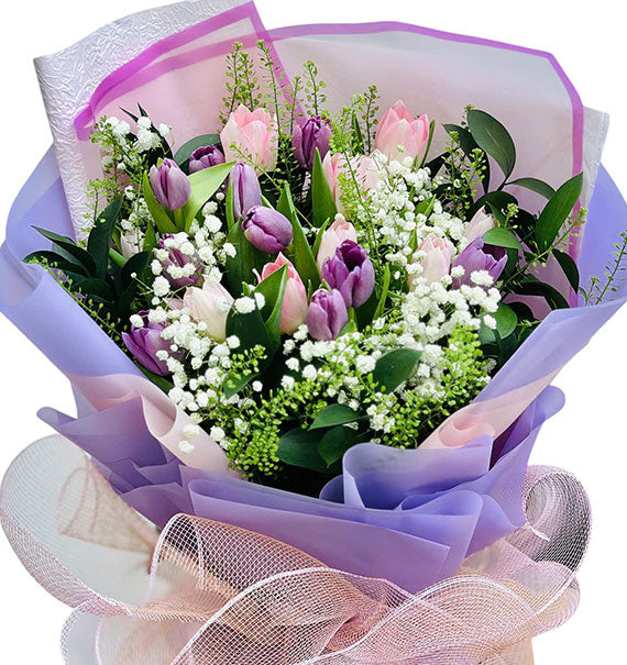 20 Purple and Pink Tulips Bouquet Vietnam