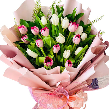 20 White and Pink Tulips Bouquet Vietnam