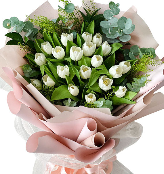 20 White Tulips Bouquet Vietnam