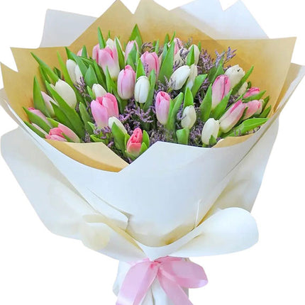 30 Pink and White Tulips Bouquet Vietnam
