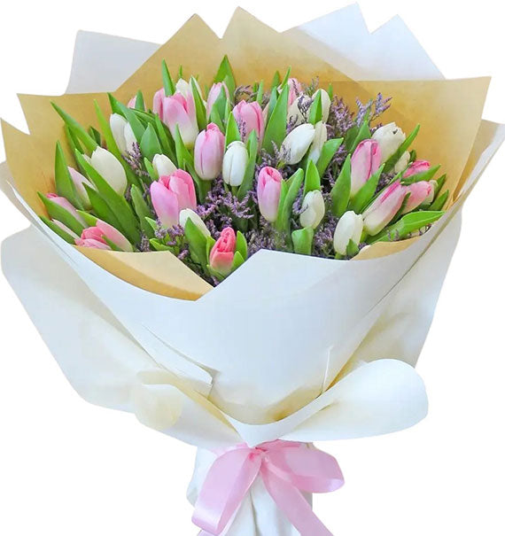 30 Pink and White Tulips Bouquet Vietnam
