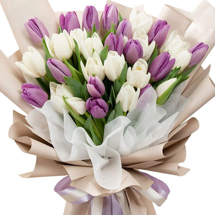30 Purple and White Tulips Bouquet Vietnam