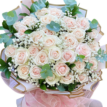 36 Peach Roses Bouquet For Valentine Vietnam