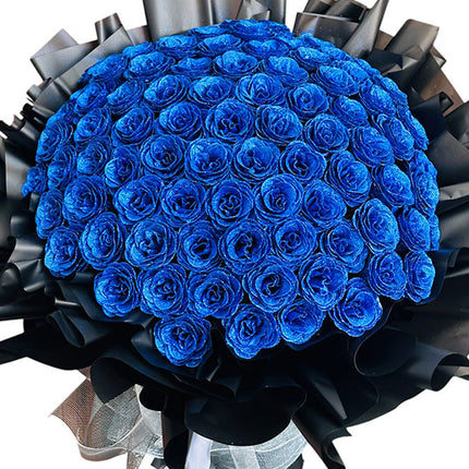 48 Cobalt Blue Glitter Wax Roses Bouquet Vietnam