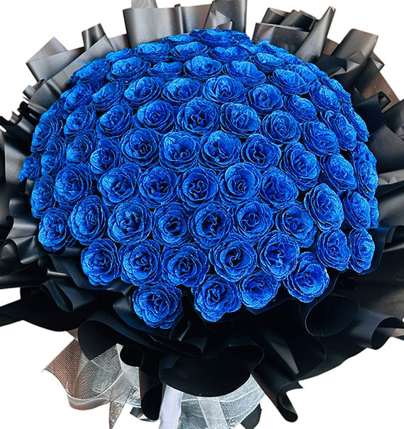 48 Cobalt Blue Glitter Wax Roses Bouquet Vietnam