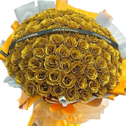 48 Gold Glitter Wax Roses Bouquet Vietnam
