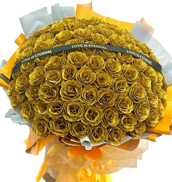 48 Gold Glitter Wax Roses Bouquet Vietnam