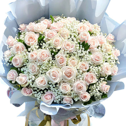 48 Peach Roses Bouquet For Valentine Vietnam