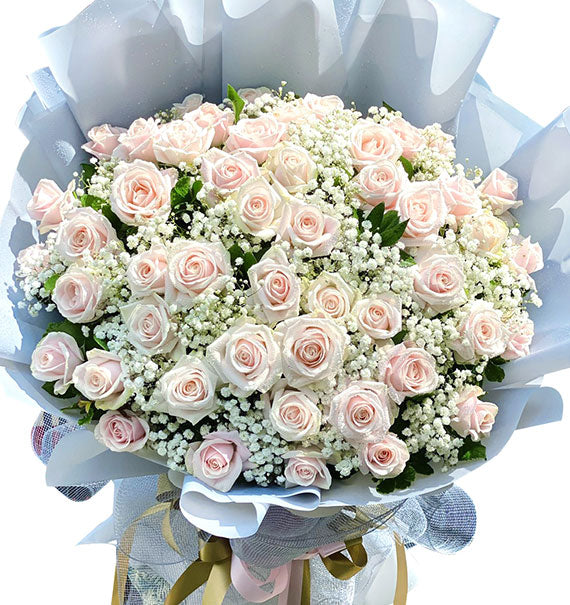 48 Peach Roses Bouquet For Valentine Vietnam