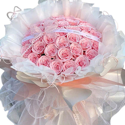 48 Pink Baby Waxed Roses Bouquet Vietnam