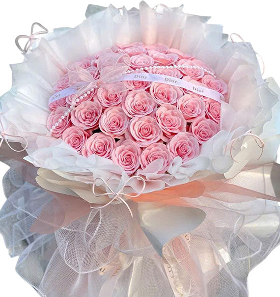 48 Pink Baby Waxed Roses Bouquet Vietnam