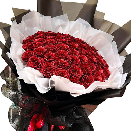 48 Red Glitter Wax Roses Bouquet Vietnam