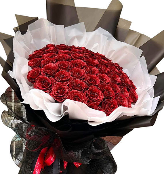 48 Red Glitter Wax Roses Bouquet Vietnam