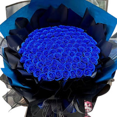 99 Cobalt Blue Waxed Roses Bouquet Vietnam