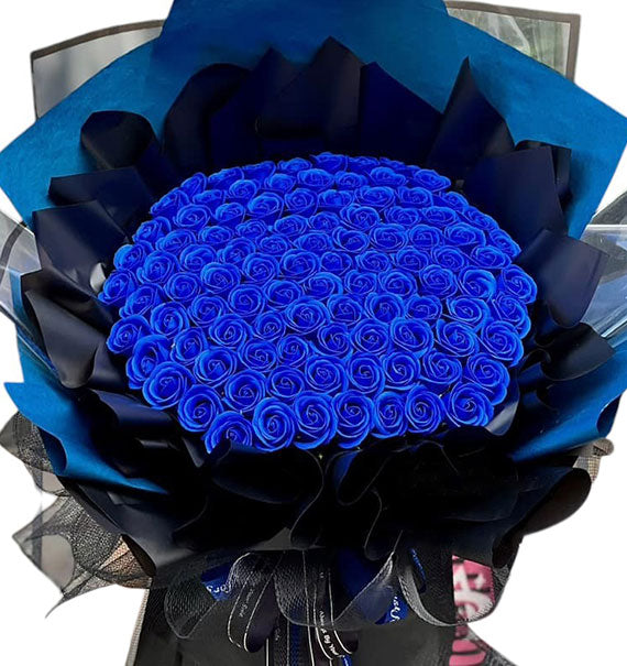99 Cobalt Blue Waxed Roses Bouquet Vietnam