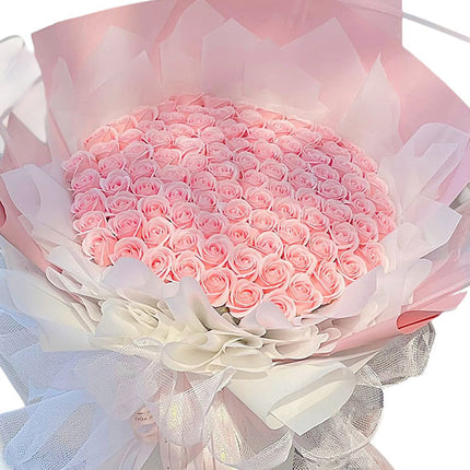 99 Pale Pink Waxed Roses Bouquet Vietnam