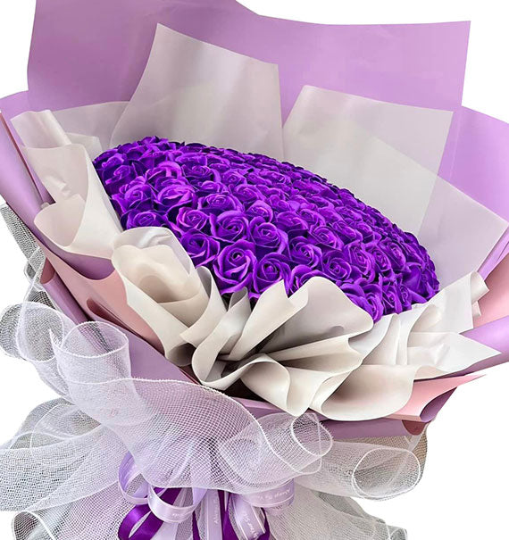 99 Purple Waxed Roses Bouquet Vietnam