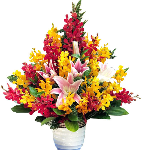 Lily and Orchid In Vase Vietnam