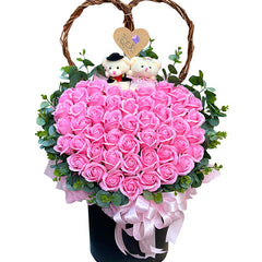 Pink Waxed Roses Heart Shaped Box Vietnam