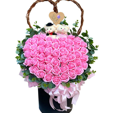 Pink Waxed Roses Heart Shaped Box Vietnam