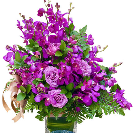 Purple Orchid & Rose In Vase Vietnam