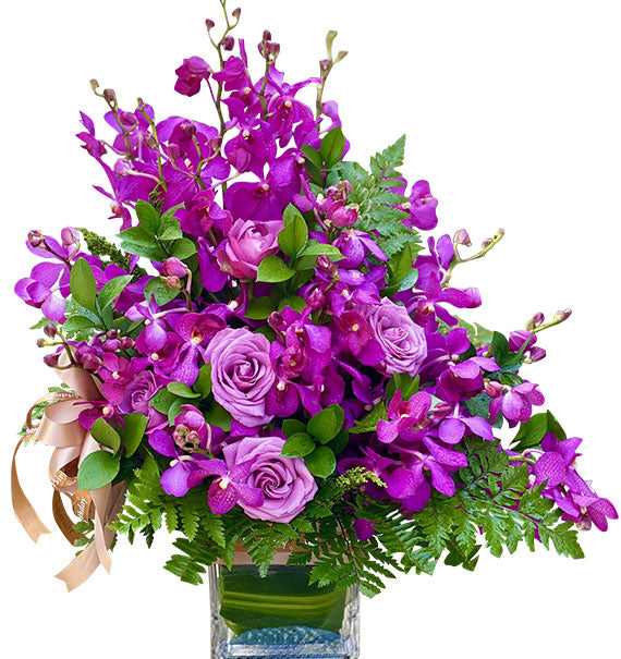 Purple Orchid & Rose In Vase Vietnam