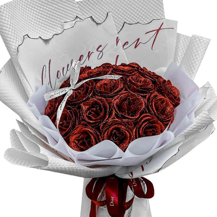Red Glitter Wax Roses Bouquet Vietnam