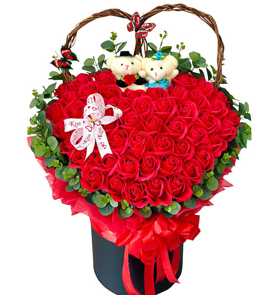 Red Waxed Roses Heart Shaped Box Vietnam