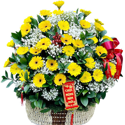 Tet Yellow Gerbera Basket Vietnam