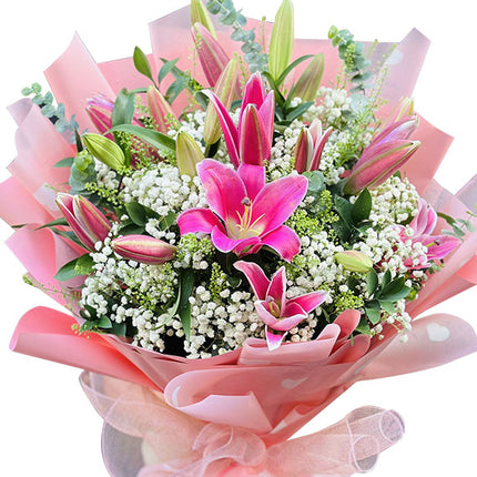 Valentine Pink Lilies Bouquet Vietnam