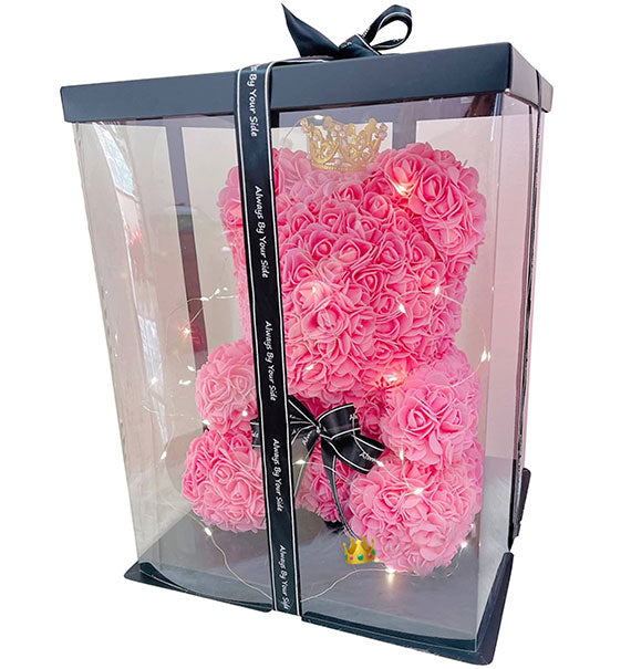 Women’s Day Waxed Pink Roses Bear Gift Box Vietnam