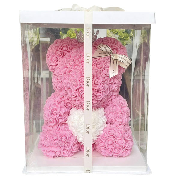 Waxed Pink Roses Bear Vietnamese Women's Day