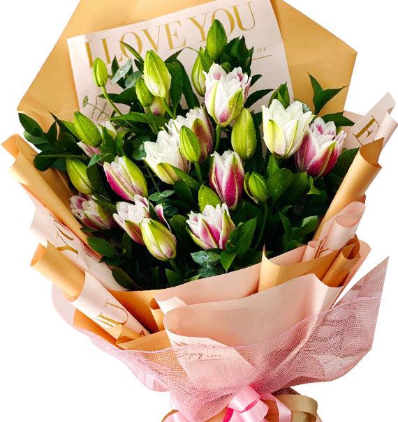 White Pink Roselily Bouquet Vietnam