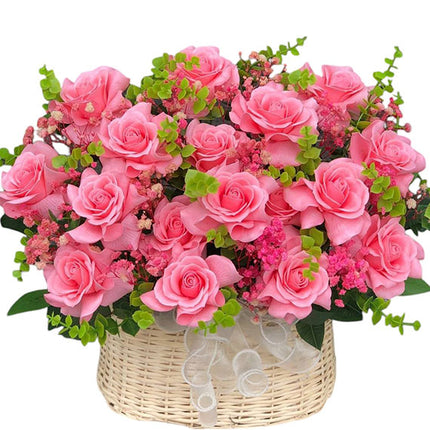 Women’s Day Pink Waxed Rose Basket Vietnam