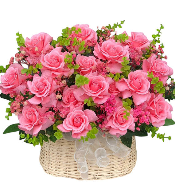 Women’s Day Pink Waxed Rose Basket Vietnam
