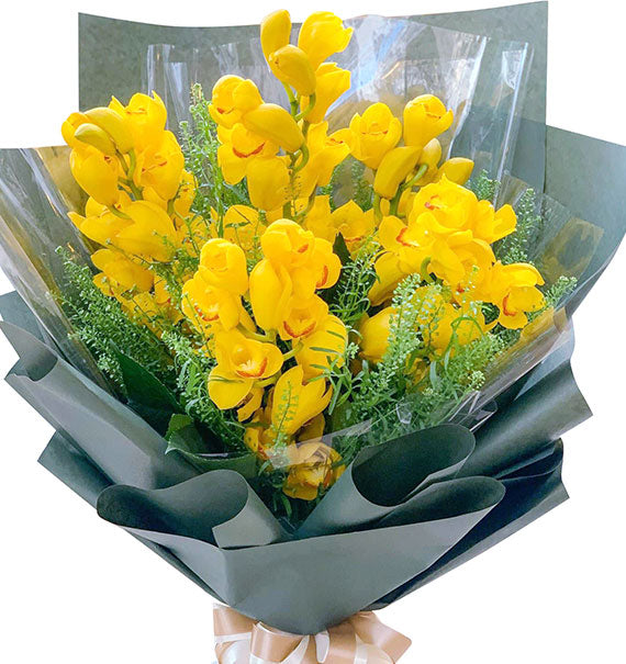 Yellow Orchid Cymbidium Bouquet Vietnam