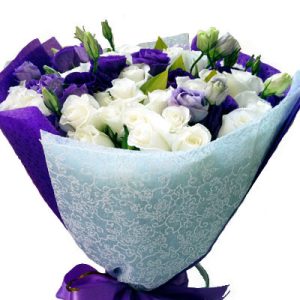 Sympathy Bouquet White Rose and Purple Lisianthus