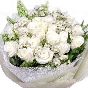 Sympathy Bouquet white rose & aster amellus