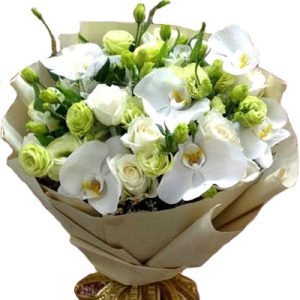 Sympathy bouquet white rose & white orchid